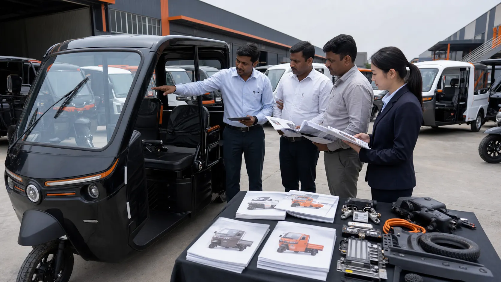 LVHANG export customer discussion with electric tricycle and parts references